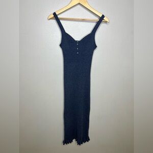 Anthropologie Daily Practice Blue Bodycon Ribbed Knit Ruffle Hem Dress Medium